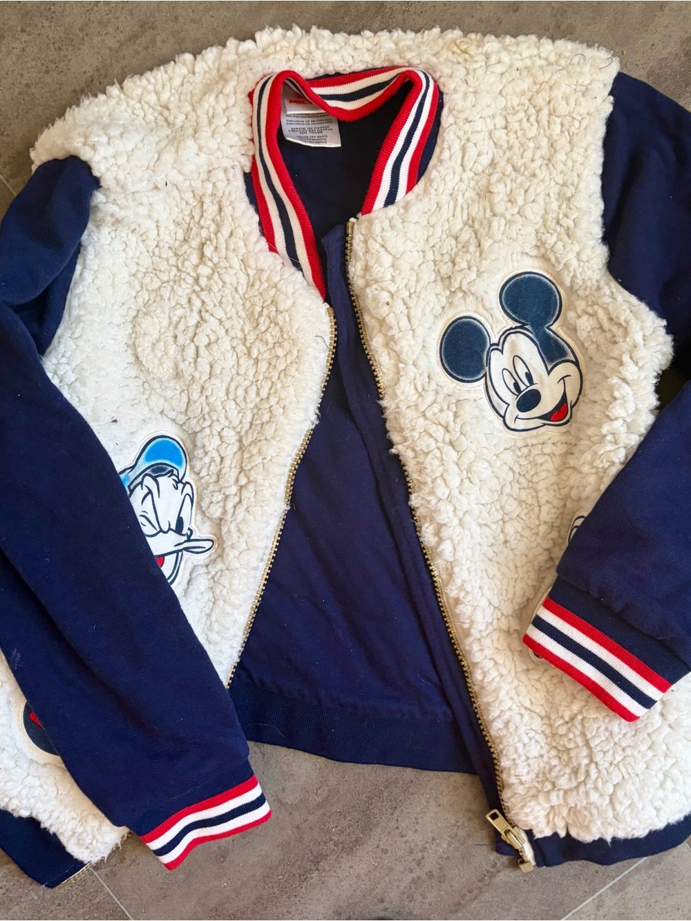 Disney Navy & Cream Mickey Sherpa Bomber Jacket with Red-Trim Collar